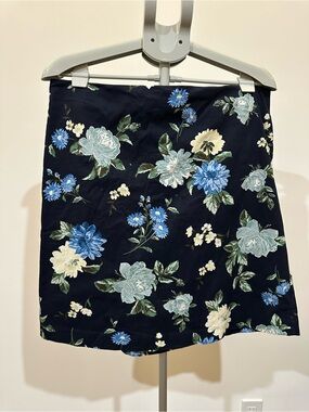 Ann Taylor Navy Floral Mini Skirt with Blue & Cream Blooms